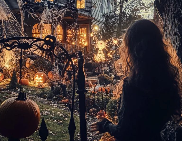 Terwijl ik op zakenreis was, haalde mijn buurvrouw mijn Halloween-decoraties weg en gebruikte ze om haar eigen huis te versieren.