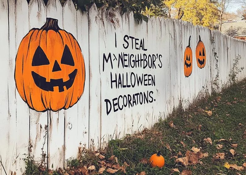 Terwijl ik op zakenreis was, haalde mijn buurvrouw mijn Halloween-decoraties weg en gebruikte ze om haar eigen huis te versieren.