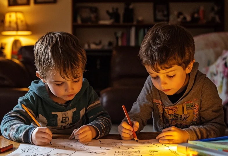 De kinderen tekenden een schatkaart van ons huis. Toen ik vroeg wat de gemarkeerde plek betekende, zeiden ze: “Daar verstopt papa het!”