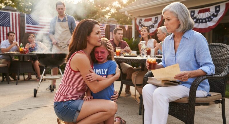 Tijdens onze barbecue op 4 juli vertelde de moeder van mijn man mijn huilende dochter dat ze „geen echte familie” was — en wat ze daarna zei, zal ik nooit kunnen vergeten.