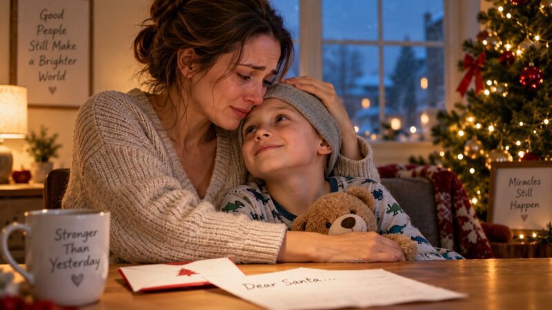 Mijn man verliet ons nadat de artsen zeiden dat de kanker van onze zoon niet meer te genezen was – dagen later vond ik een geheime brief aan de kerstman, en diezelfde avond nam ik een beslissing die alles veranderde