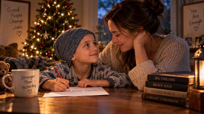 Mijn man verliet ons nadat de artsen zeiden dat de kanker van onze zoon niet meer te genezen was – dagen later vond ik een geheime brief aan de kerstman, en diezelfde avond nam ik een beslissing die alles veranderde