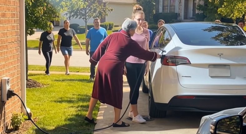 Ik betrapte mijn buurvrouw terwijl ze haar Tesla aan mijn huis oplaadde – Ze was totaal niet voorbereid op wat er de volgende avond gebeurde