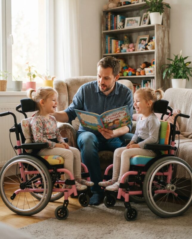 Mijn tweelingdochters waren pas zes jaar oud toen hun moeder, Claire, ons verliet. Ze waren allebei geboren met een aandoening aan hun wervelkolom, waardoor ze een rolstoel nodig hadden.