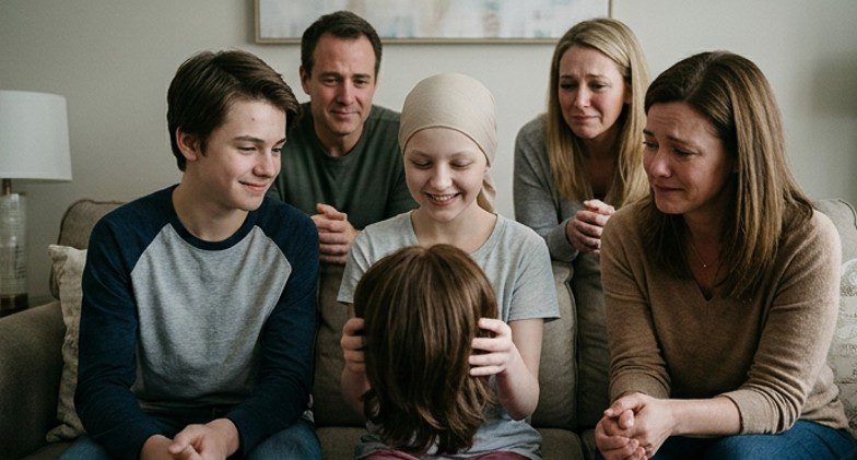 Mijn 14-jarige zoon liet zijn haar maandenlang groeien om een pruik te laten maken voor zijn beste vriendin, die tegen kanker vocht. De volgende ochtend werd ik naar zijn school geroepen. Lily’s vader stond daar op me te wachten, en zijn eerste woorden deden mijn hart stilstaan: ‘Je hebt geen idee wat je zoon heeft gedaan, hè?’