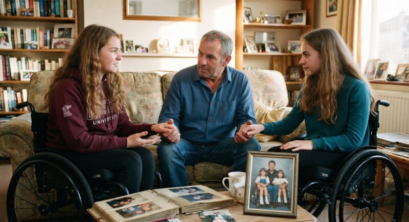 Mijn tweelingdochters waren pas zes jaar oud toen hun moeder, Claire, ons verliet. Ze waren allebei geboren met een aandoening aan hun wervelkolom, waardoor ze een rolstoel nodig hadden.